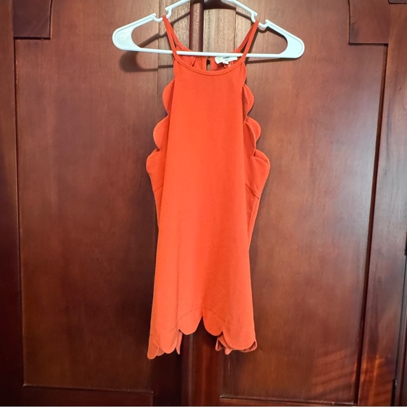 Entro Burnt Orange/Redish Sleeveless Cut Out Tank Top Scalloped edges Size L - Picture 3 of 11